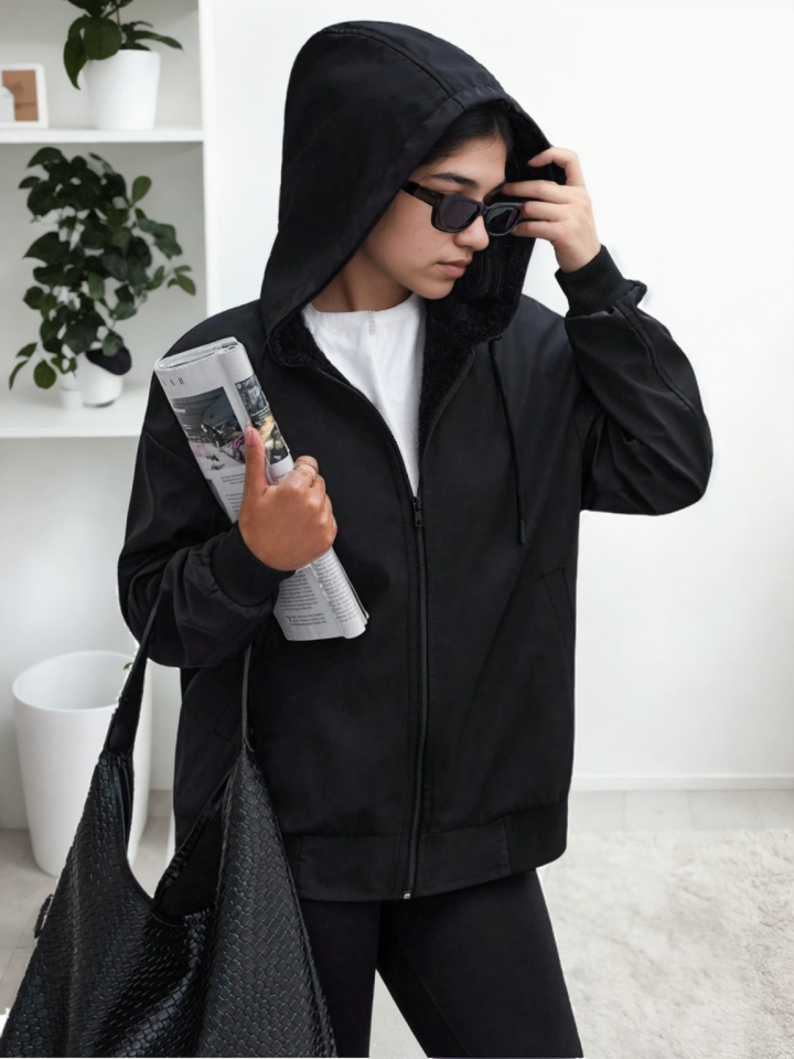 Bomber Etek Ve Kol Ucu Trikolu Mont siyah - XL