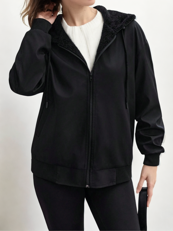 Bomber Etek Ve Kol Ucu Trikolu Mont siyah - XL