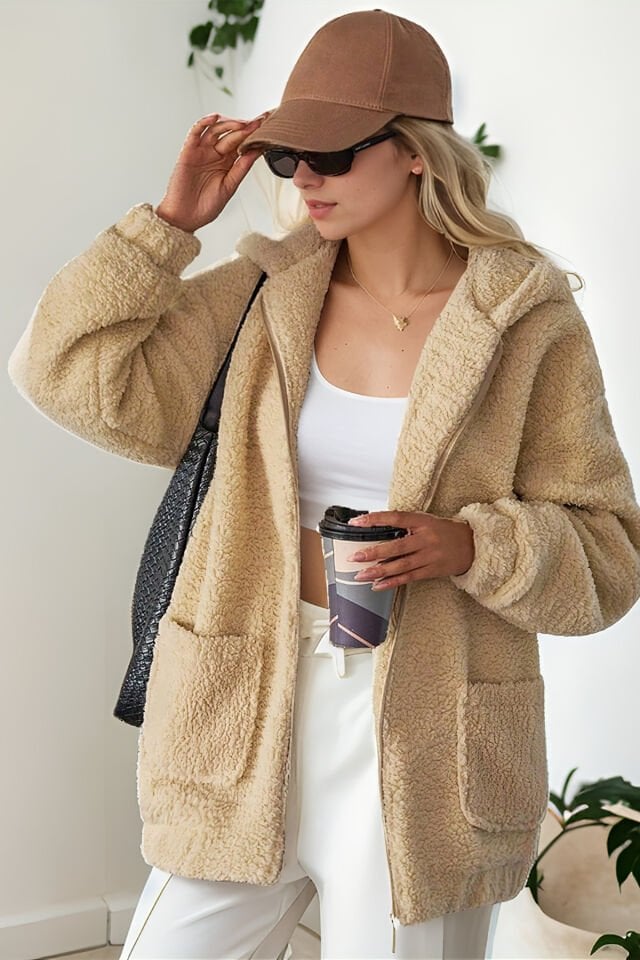 Peluş Kuzu Kıvırcık Torba Cepli Kolej Mont