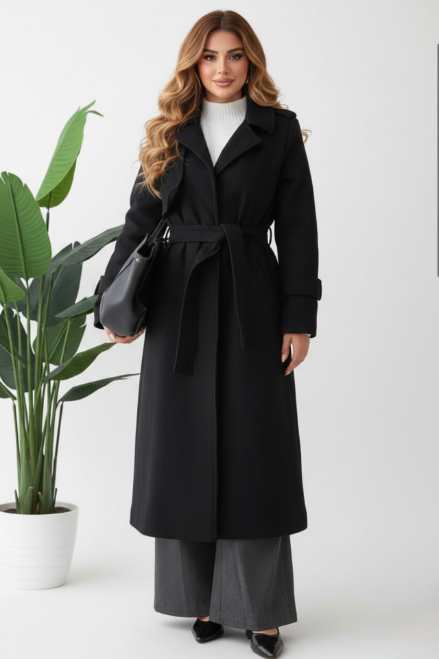 Kadın Yeni Sezon Cep Kapaklı Kaşe kaban mont KS2578 40 - SİYAH