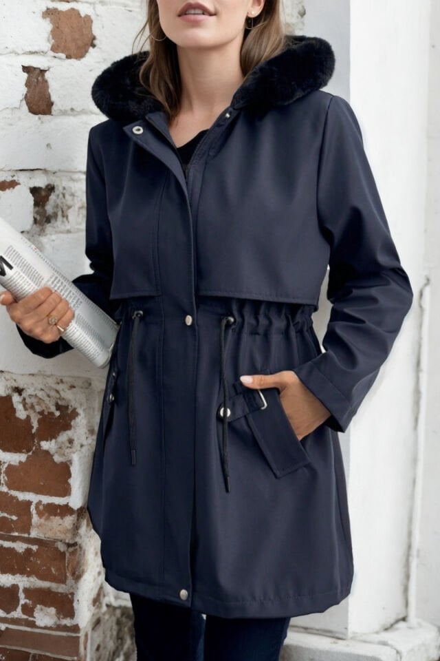 Kapüşonlu Kürk Astarlı Fermuarlı Mont KS2529