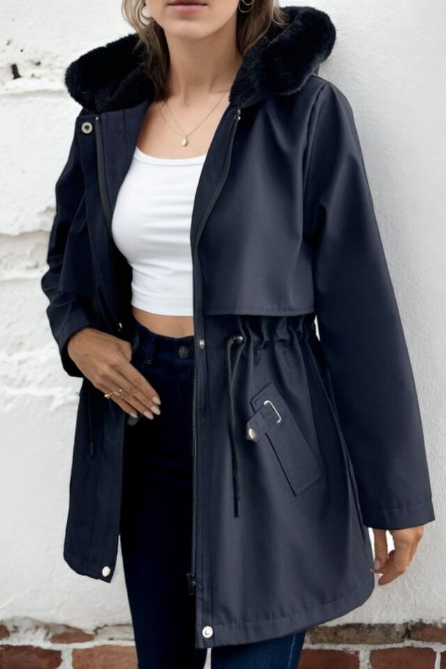 Kapüşonlu Kürk Astarlı Fermuarlı Mont KS2529