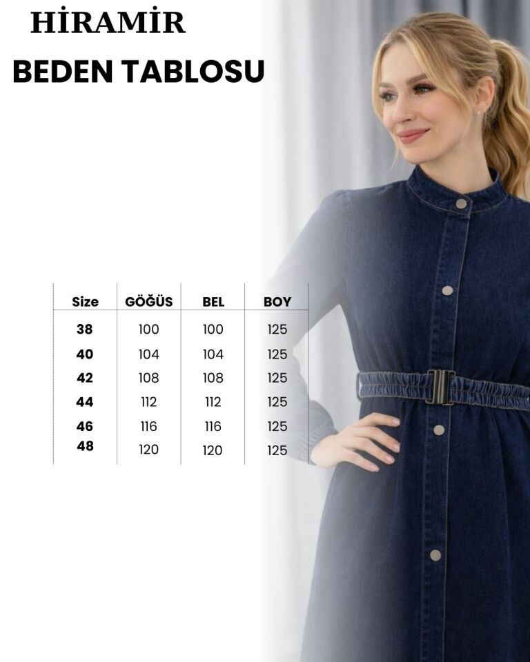 Kadın Kemer Detaylı Denim Kot  Elbise YZ2614 Mavi - 48