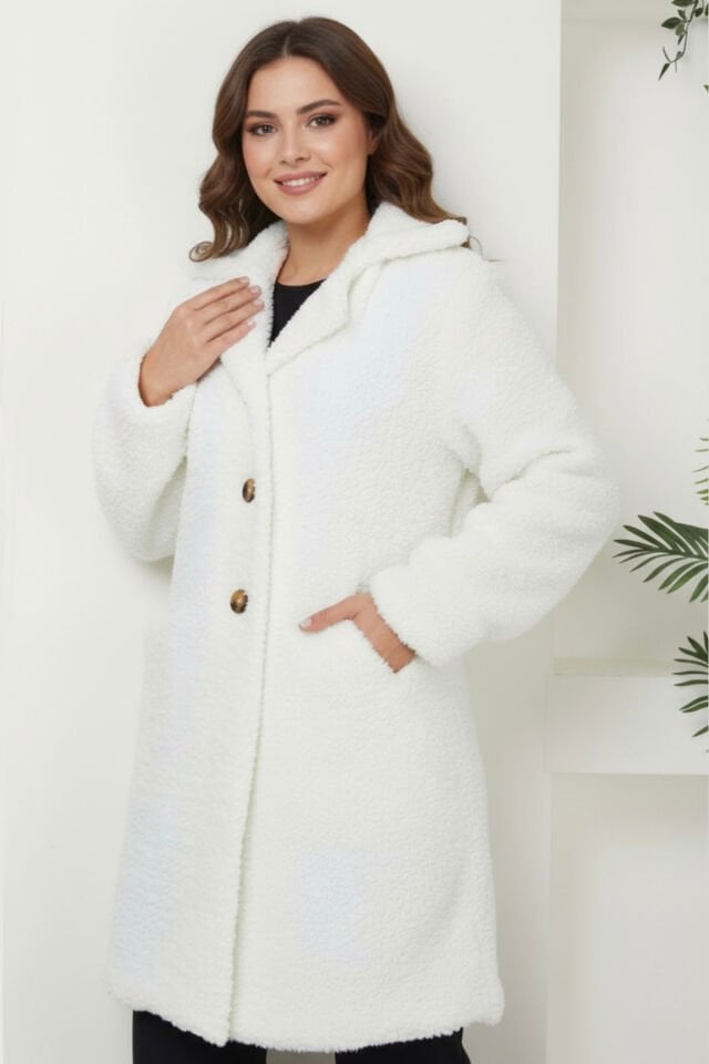 Kadın Peluş Önü Düğmeli Mont KS2531