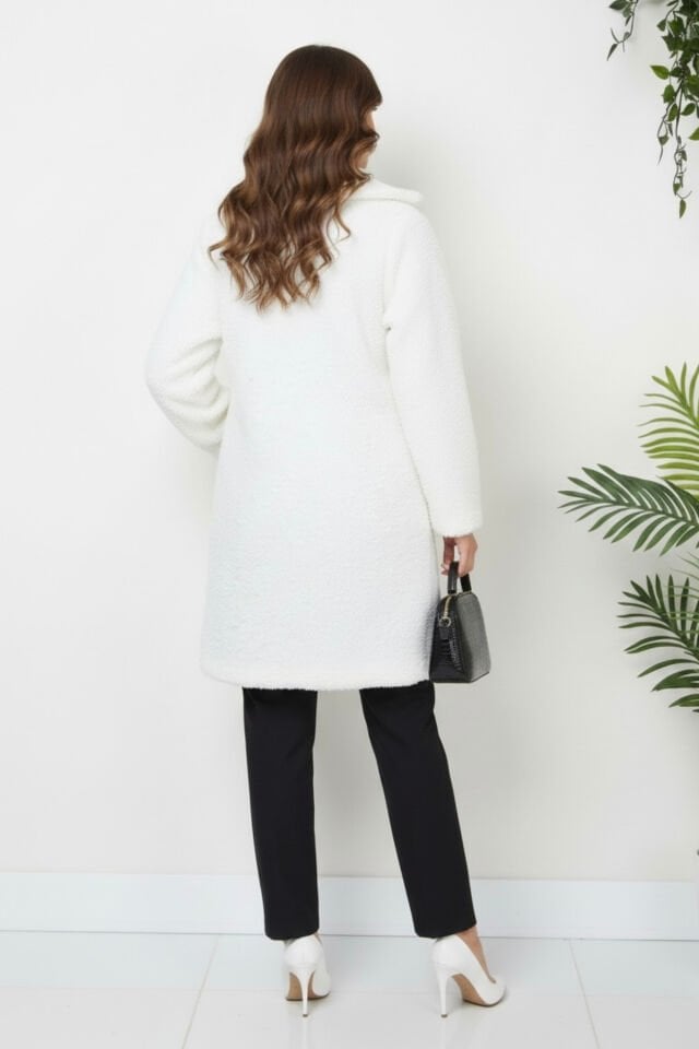 Kadın Peluş Önü Düğmeli Mont Bej KS2531 3XL - Taba