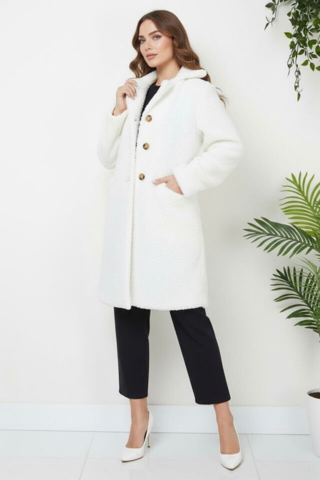 Kadın Peluş Önü Düğmeli Mont Bej KS2531 3XL - Taba