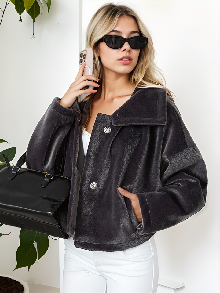 Oversize Yarasa Kol Kısa Mont Koyu Gri - XL