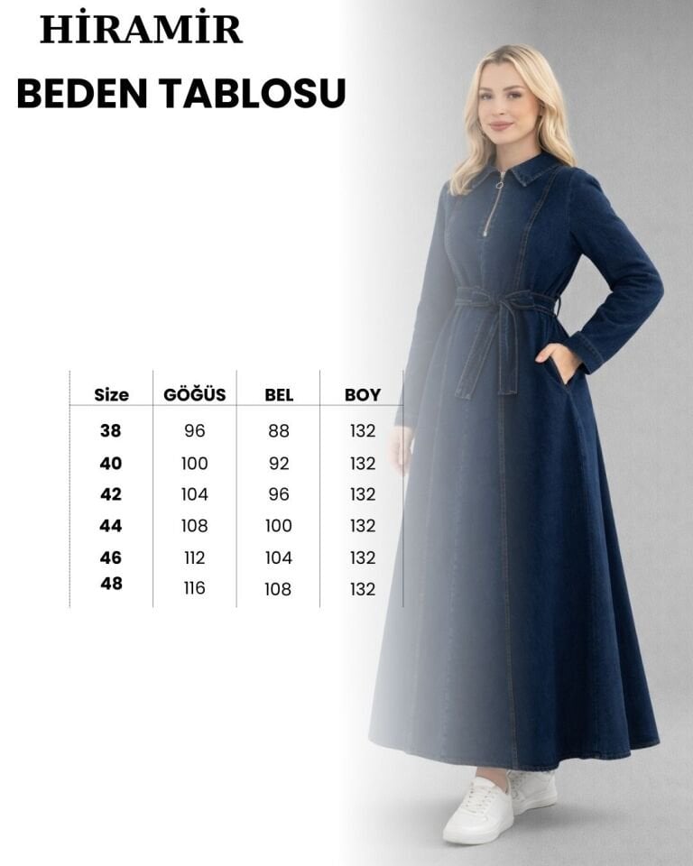 Kadın Yarım Fermuarlı Denim Kot  Elbise YZ2615 xxSiyah - 48