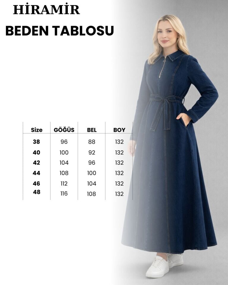 Kadın Yarım Fermuarlı Denim Kot  Elbise YZ2615 xxsiyah - 48