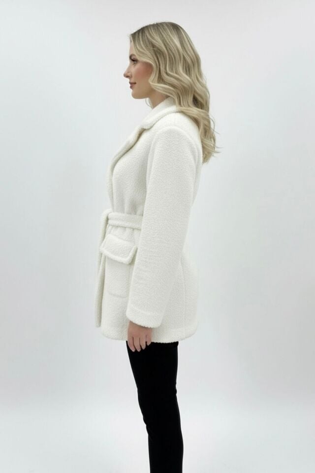 Yeni Sezon Kadın Peluş Astarlı Mont Beyaz KS2561 M - Beyaz