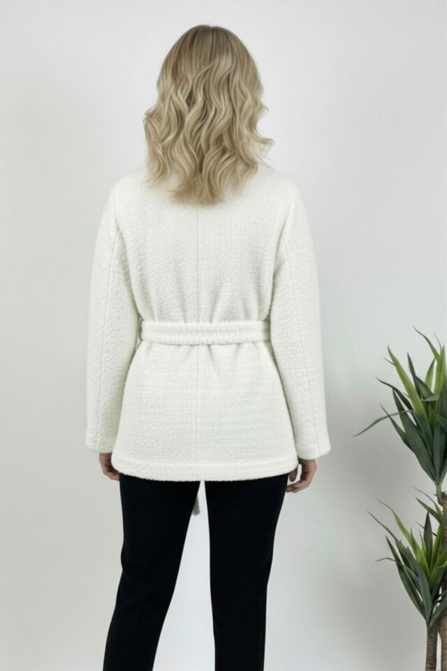 Yeni Sezon Kadın Peluş Astarlı Mont Beyaz KS2561 M - Beyaz