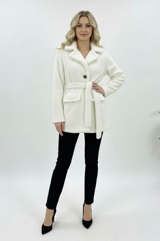 Yeni Sezon Kadın Peluş Astarlı Mont Beyaz KS2561 M - Beyaz