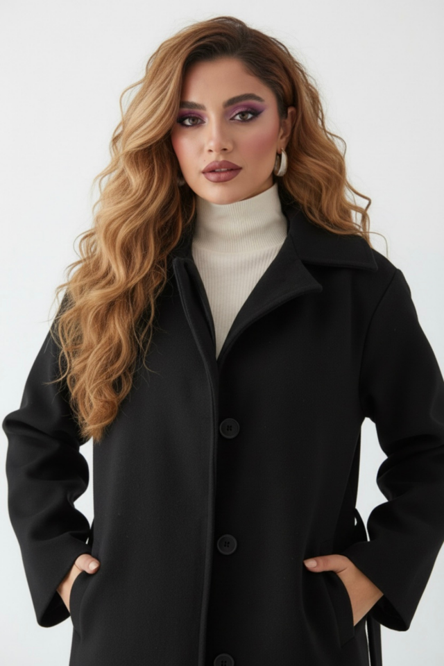 Kadın Yeni Sezon  Kaşe kaban mont KS2579 42 - Siyah