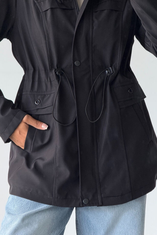 Bondit Bel Lastik Büzgülü İçi Kürklü Mont Siyah KS2512 XL - siyah