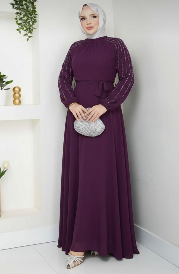 Kadın Kolları İşlemeli Astarlı Abiye Elbise YZ2501 xxmürdüm - 48