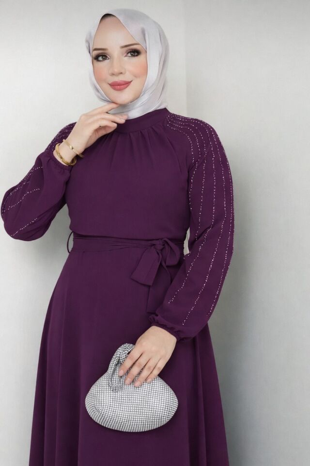 Kadın Kolları İşlemeli Astarlı Abiye Elbise YZ2501 xxmürdüm - 48