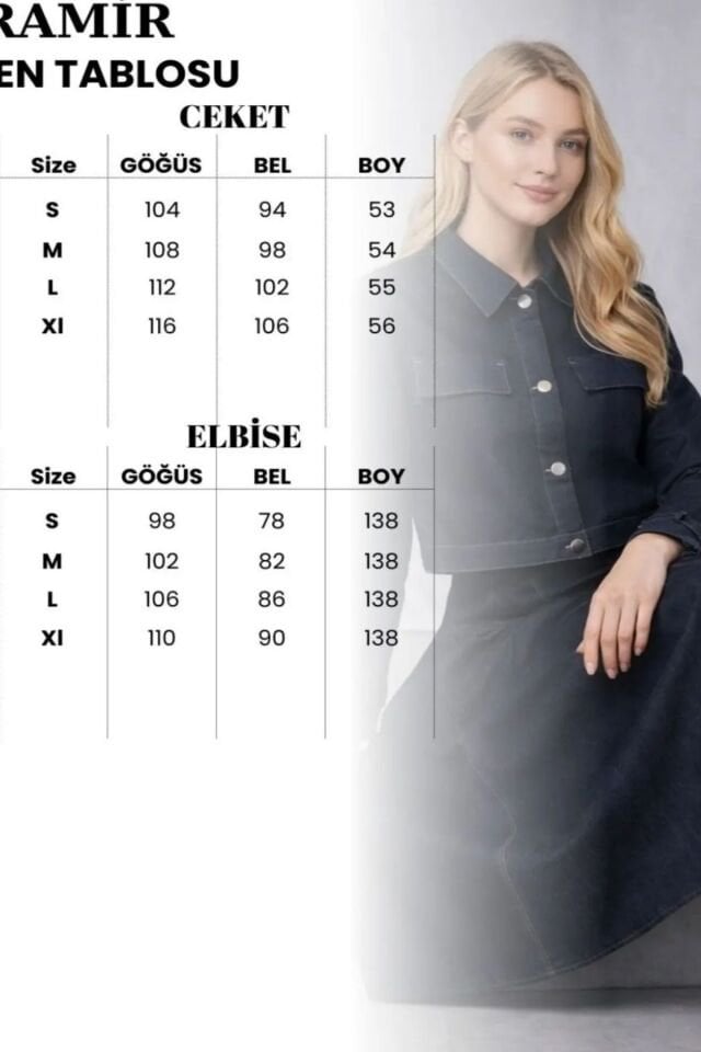 Kadın İnce Denim Dokulu Ceketli Elbise Takım YZZ2518 siyah - L