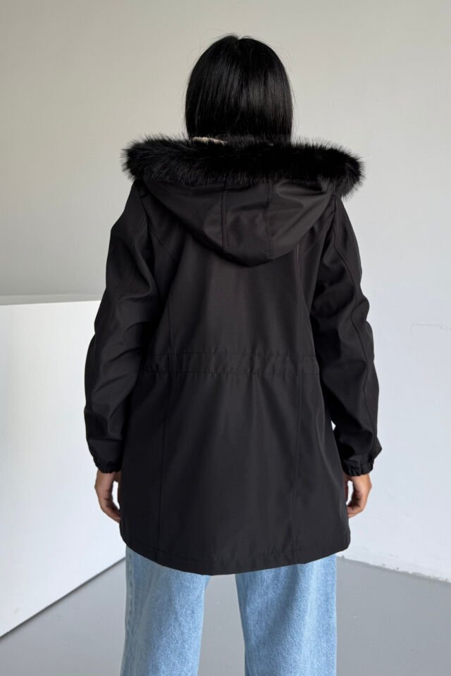 Bilek Lastikli Kapüşonlu Bondit Mont Siyah KS2516 S - siyah