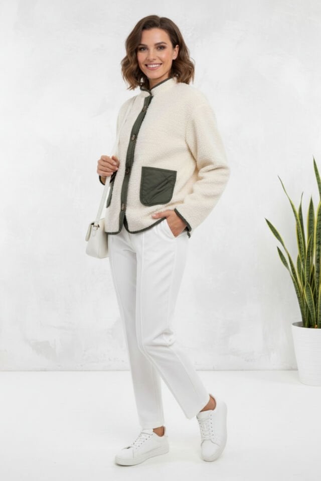 Kadın Peluş Kapitone Detaylı Düğmeli Mont KS2545