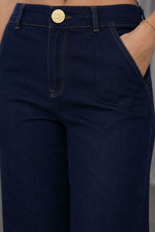 Kadın Yüksek Bel Geniş Paça Jean Pantolon YZ2756 Koyu Lacivert - 36